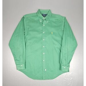 Vintage Ralph Lauren Button Down Shirt Mens Large Green Yellow Pony Longsleeve